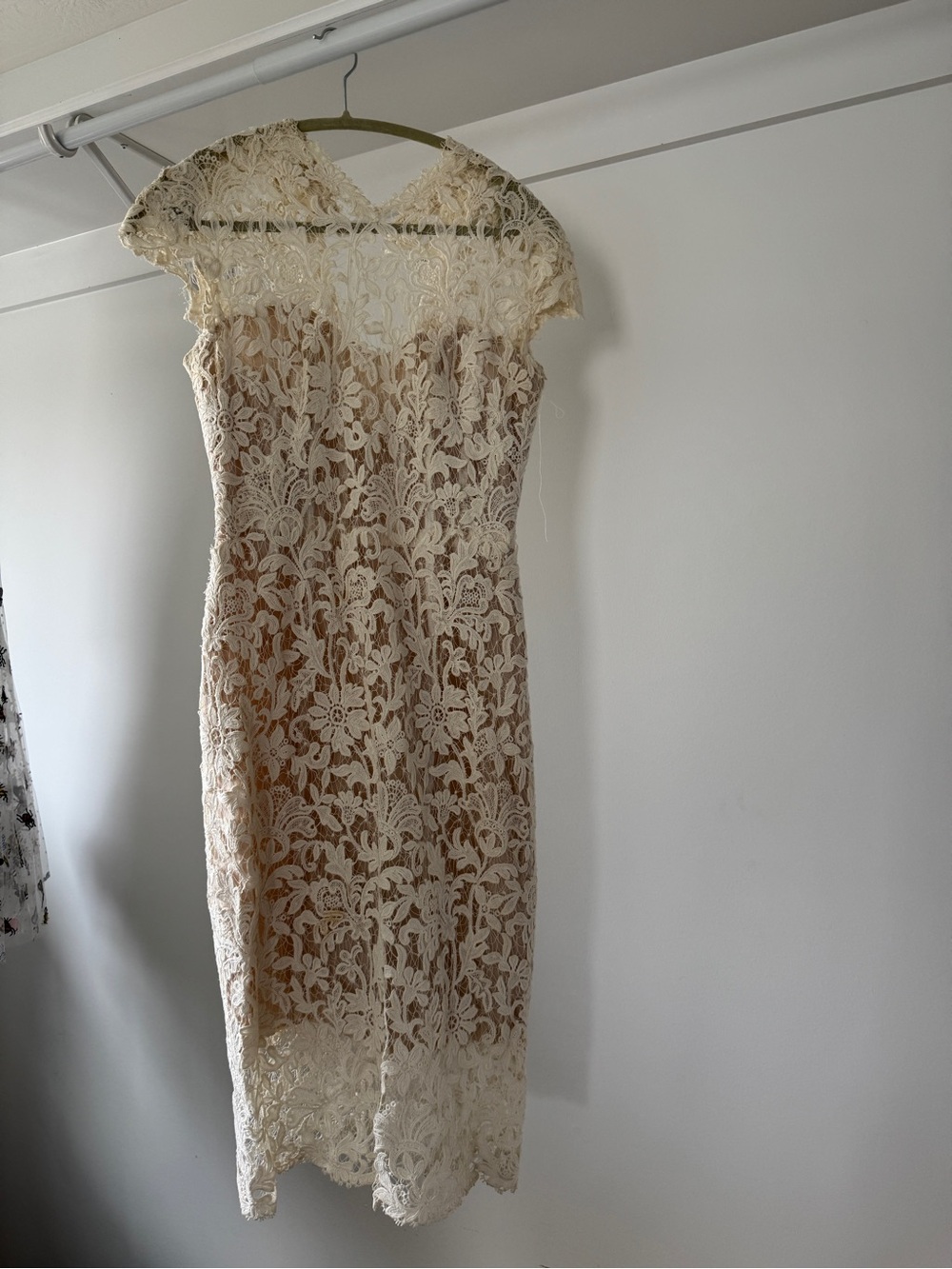 Ines Di Santos Ivory Lace Midi Dress with Floral Overlay